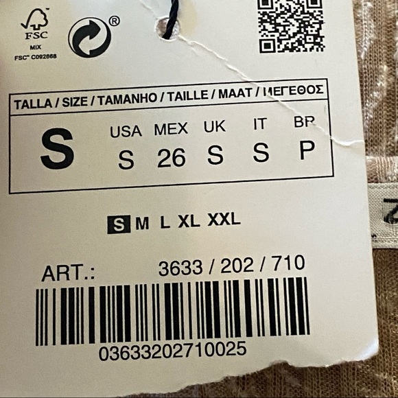 Zara NWT Tan‎ Cream Palm Leaf Ribbed High Low Top S - Picture 8 of 8